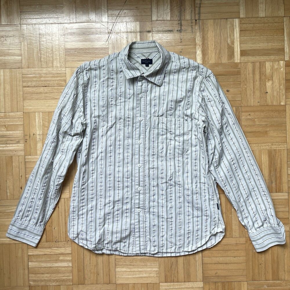Paul Smith Shirt Mens Large Green Striped Western Cowboy Long Sleeve Button Up